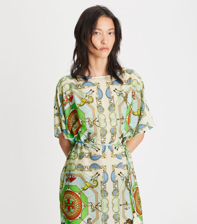 Green Tory Burch Printed Cotton Silk Women's Dress | OUTLET-98625439