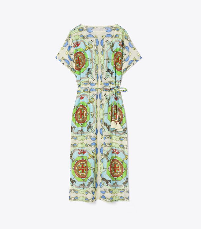 Green Tory Burch Printed Cotton Silk Women\'s Dress | OUTLET-98625439