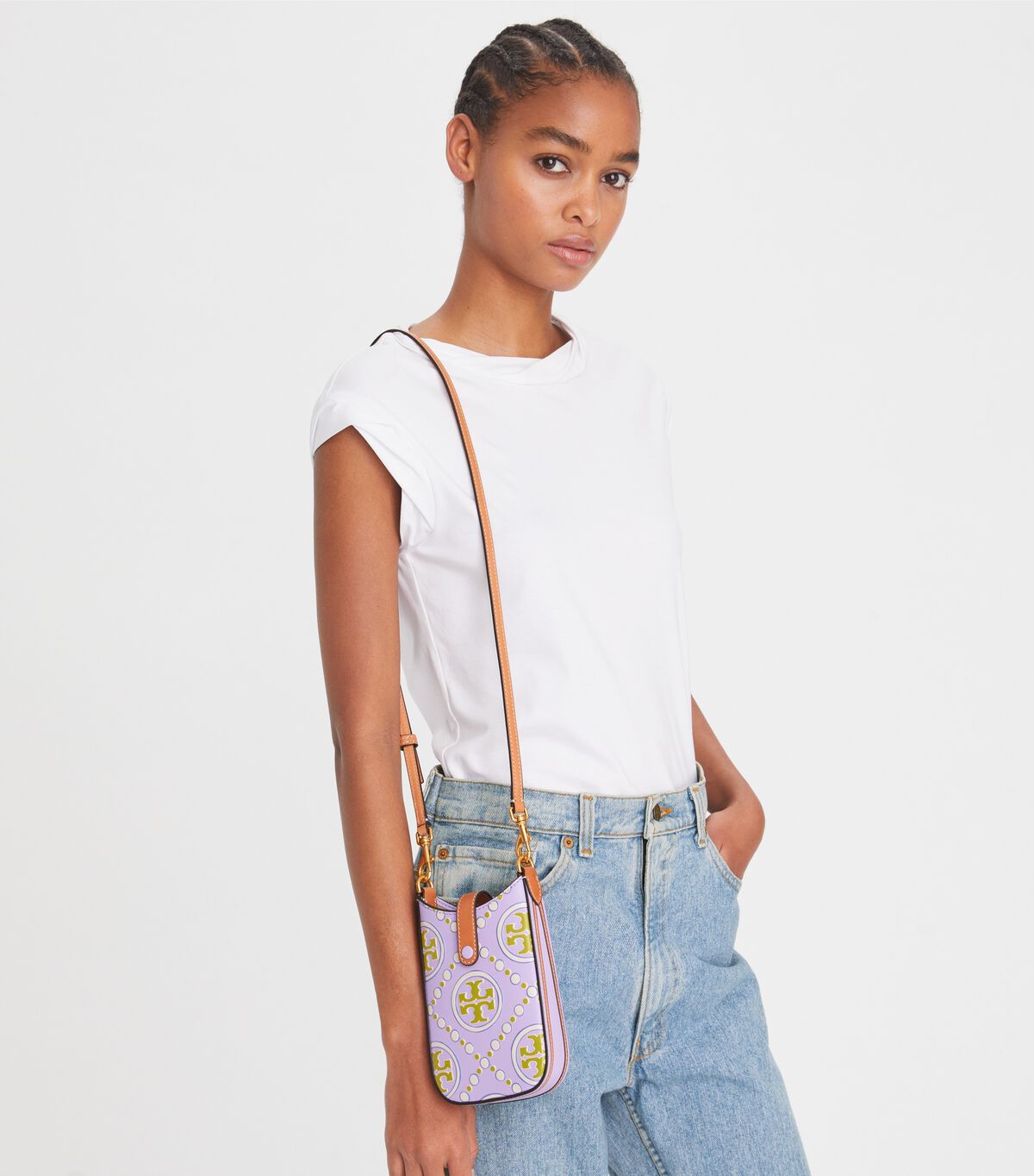 Lavender / White Tory Burch T Monogram Contrast Embossed Women's Crossbody Bags | OUTLET-90728149