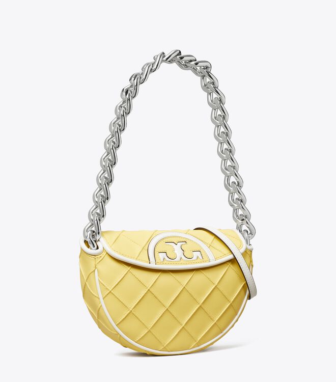 Lemon / White Tory Burch Mini Fleming Soft Patent Border Women\'s Shoulder Bags | OUTLET-25948679