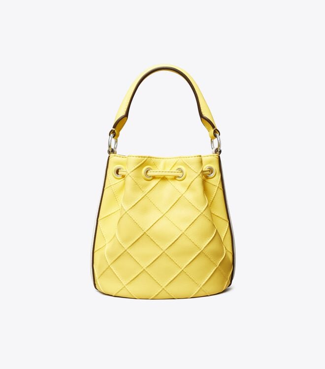 Lemon / White Tory Burch Mini Fleming Soft Patent Border Women's Bucket Bags | OUTLET-61073929