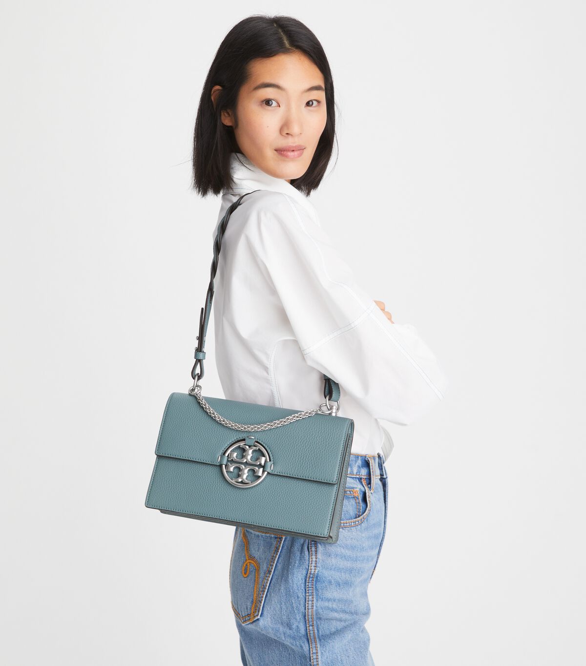 Light Blue Tory Burch Miller Women's Shoulder Bags | OUTLET-49280169