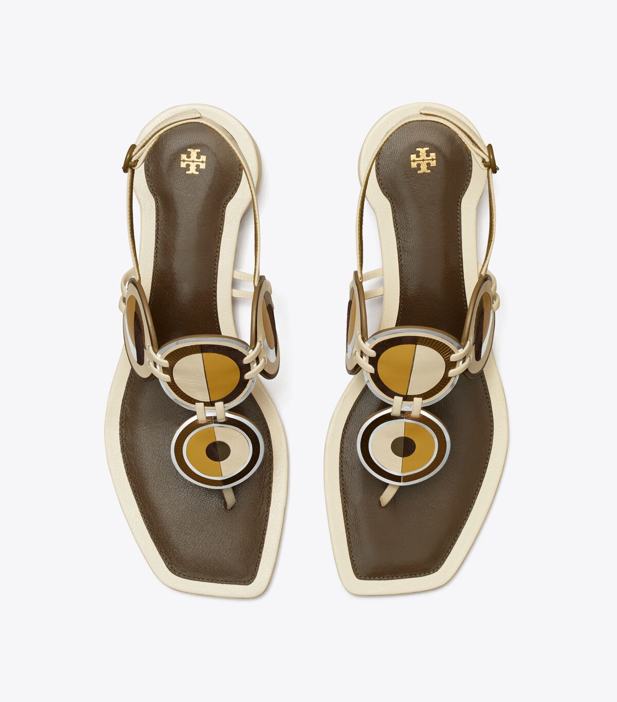 Light Cream Tory Burch Marquetry Disk Women's Sandals | OUTLET-60384719