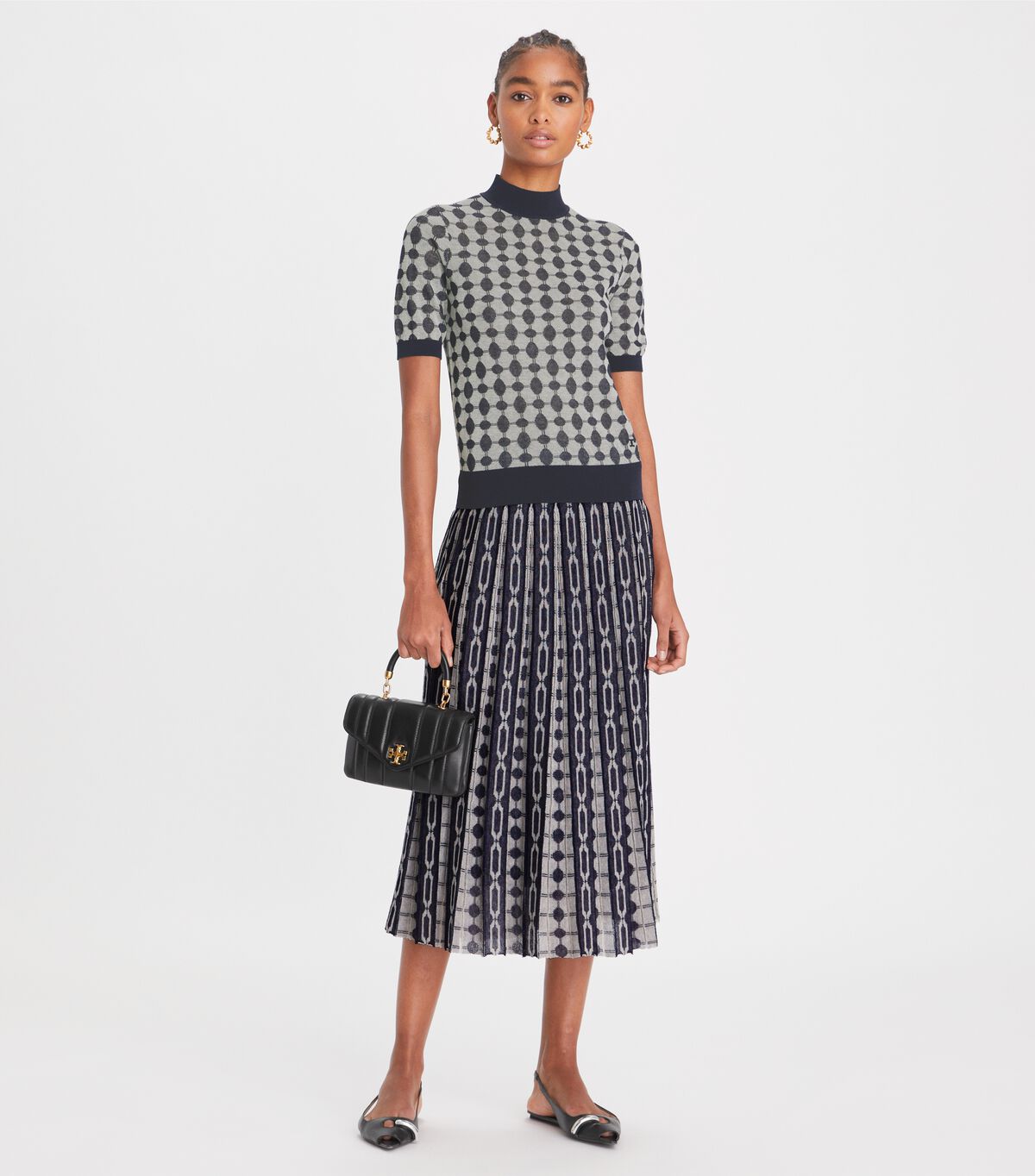 Navy / Cream Tory Burch Knit Jacquard Women's Skirts | OUTLET-56832109