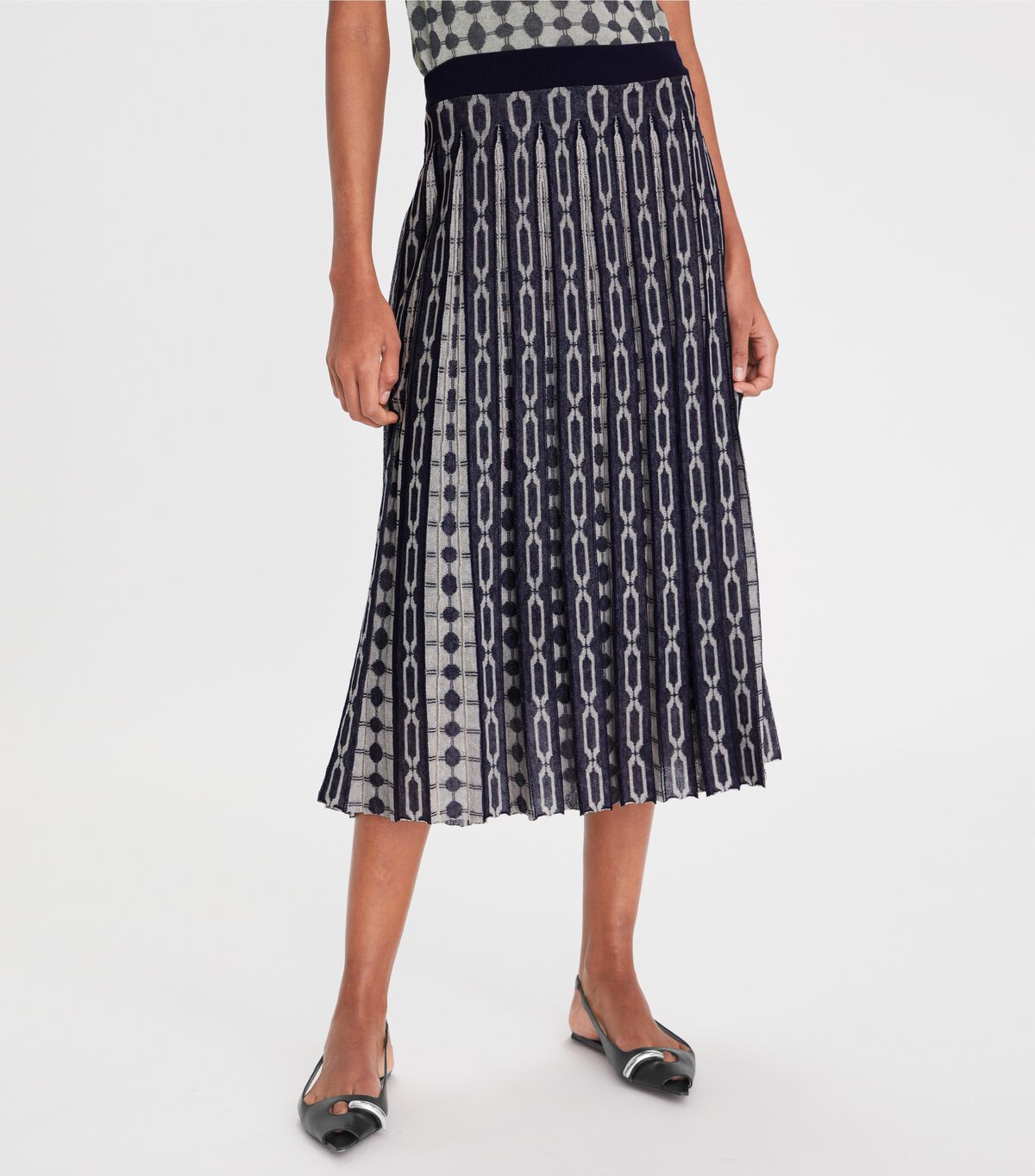 Navy / Cream Tory Burch Knit Jacquard Women's Skirts | OUTLET-56832109