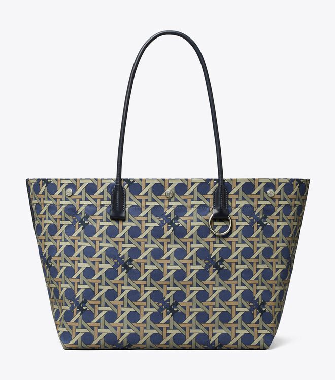 Navy Tory Burch Canvas Basketweave Women's Tote Bags | OUTLET-98127069