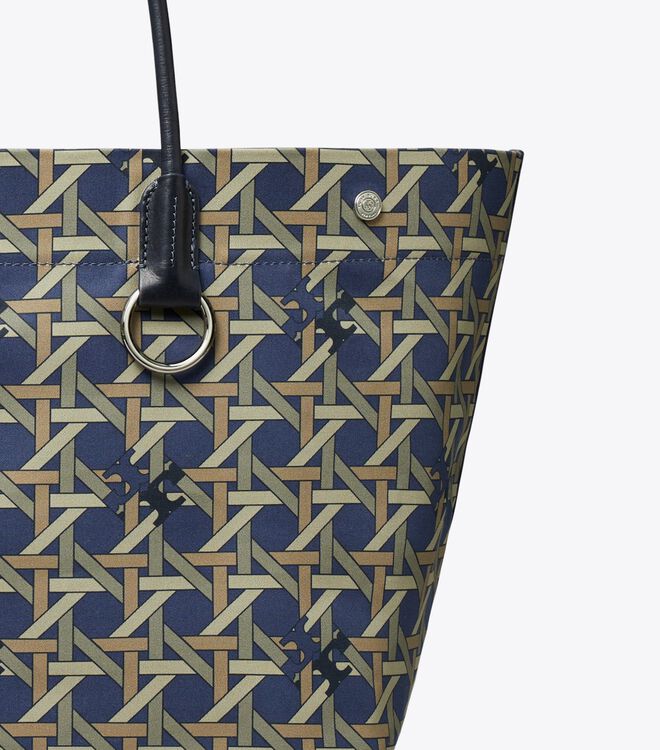 Navy Tory Burch Canvas Basketweave Women's Tote Bags | OUTLET-98127069