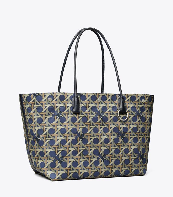 Navy Tory Burch Canvas Basketweave Women\'s Tote Bags | OUTLET-98127069