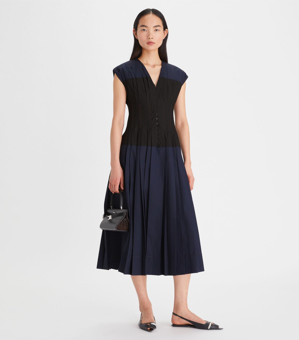 Navy Tory Burch Cotton Poplin Claire Mccardell Women's Dress | OUTLET-28953079