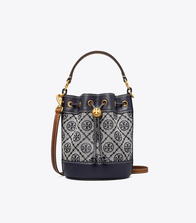 Navy Tory Burch Mini T Monogram Women's Bucket Bags | OUTLET-78961539