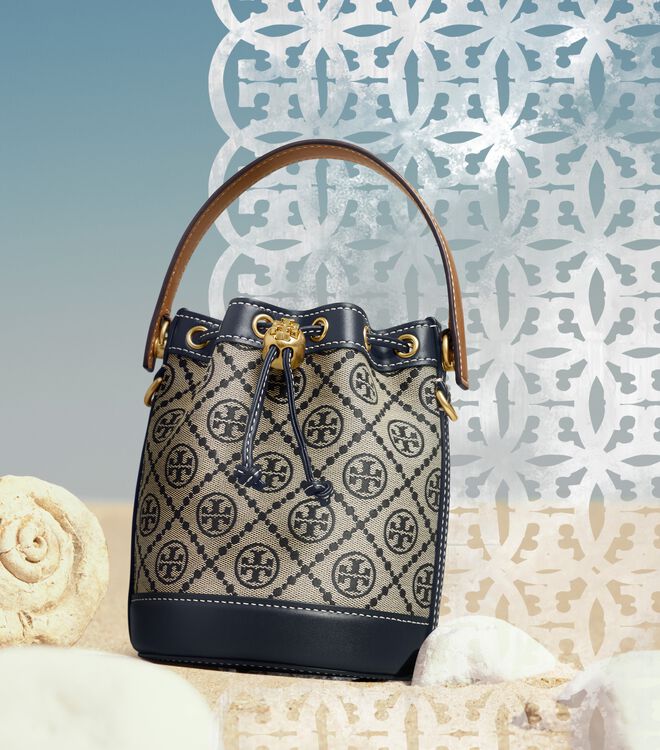 Navy Tory Burch Mini T Monogram Women's Bucket Bags | OUTLET-78961539