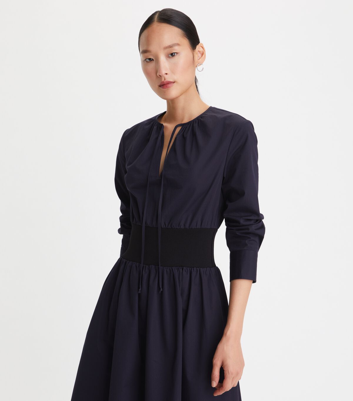 Navy Tory Burch Poplin Knit-waist Women's Dress | OUTLET-26589739