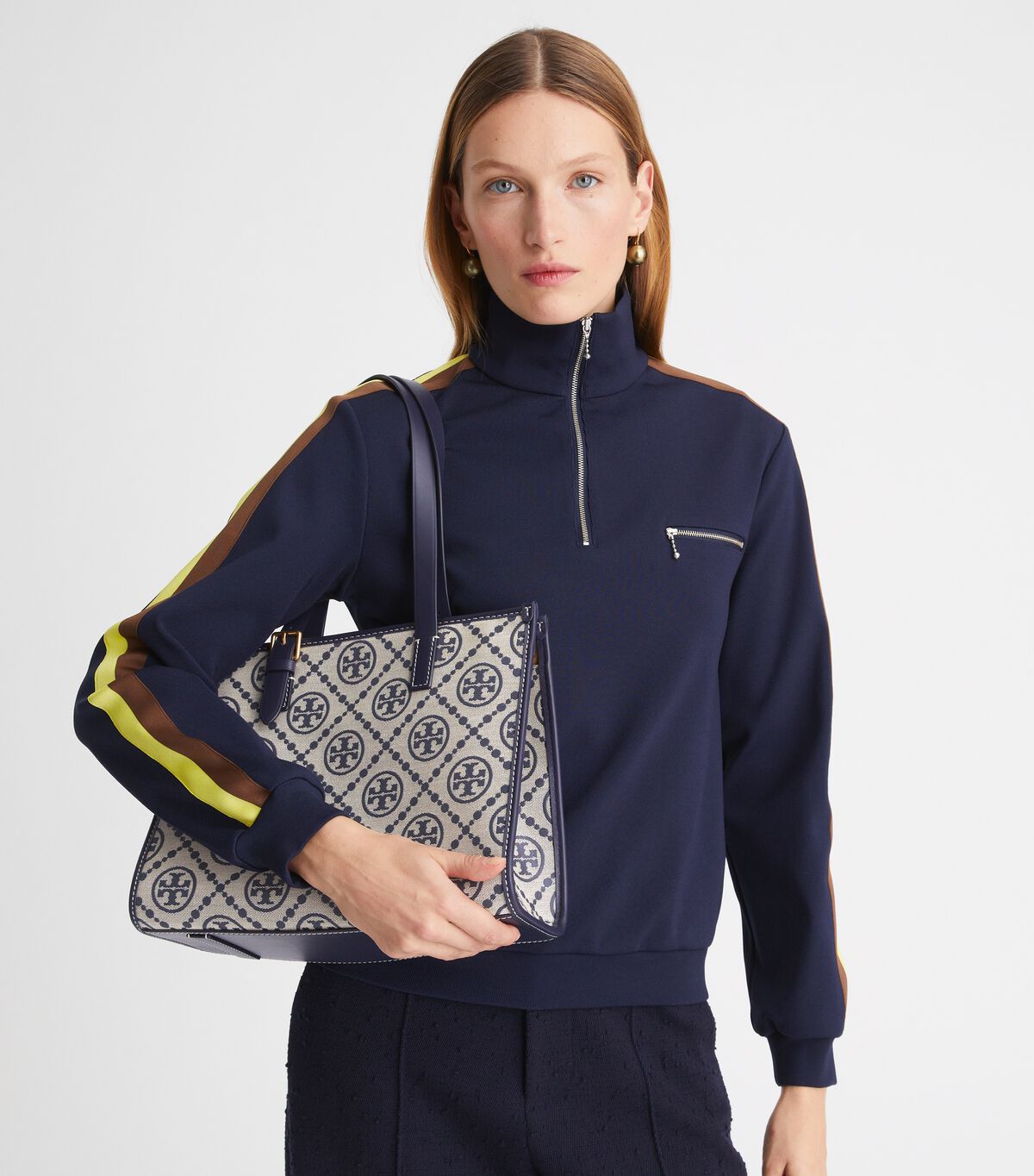 Navy Tory Burch Small T Monogram Women's Tote Bags | OUTLET-51709839