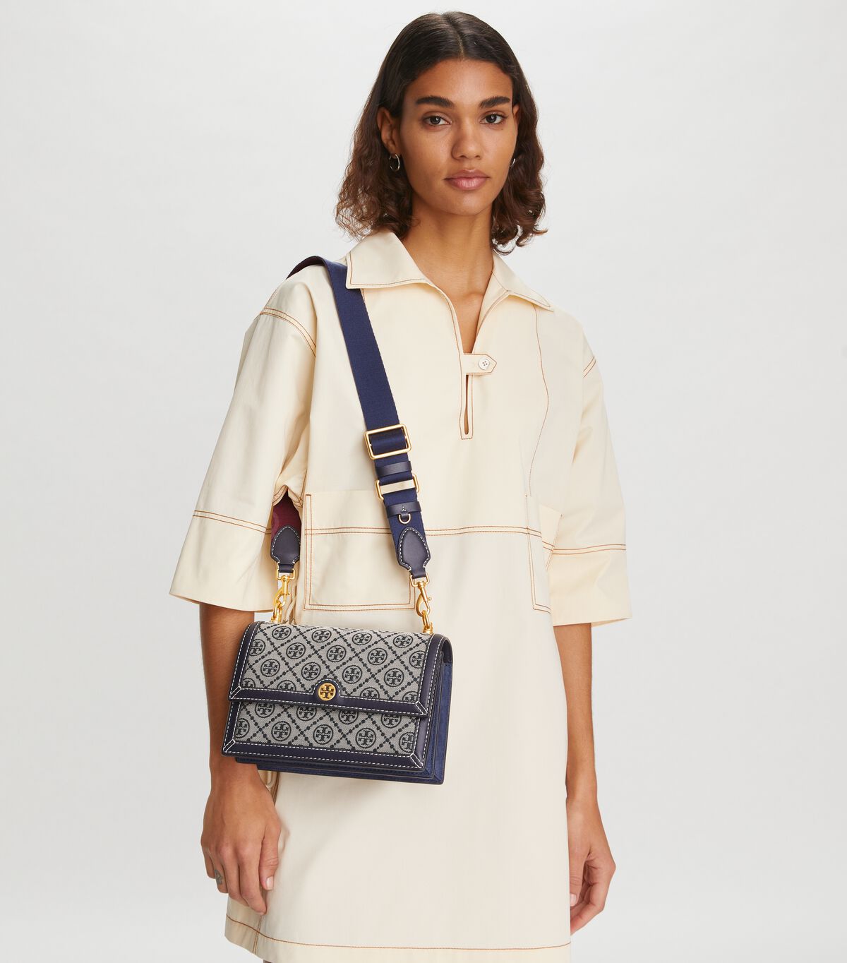 Navy Tory Burch Small T Monogram Women's Shoulder Bags | OUTLET-75281069