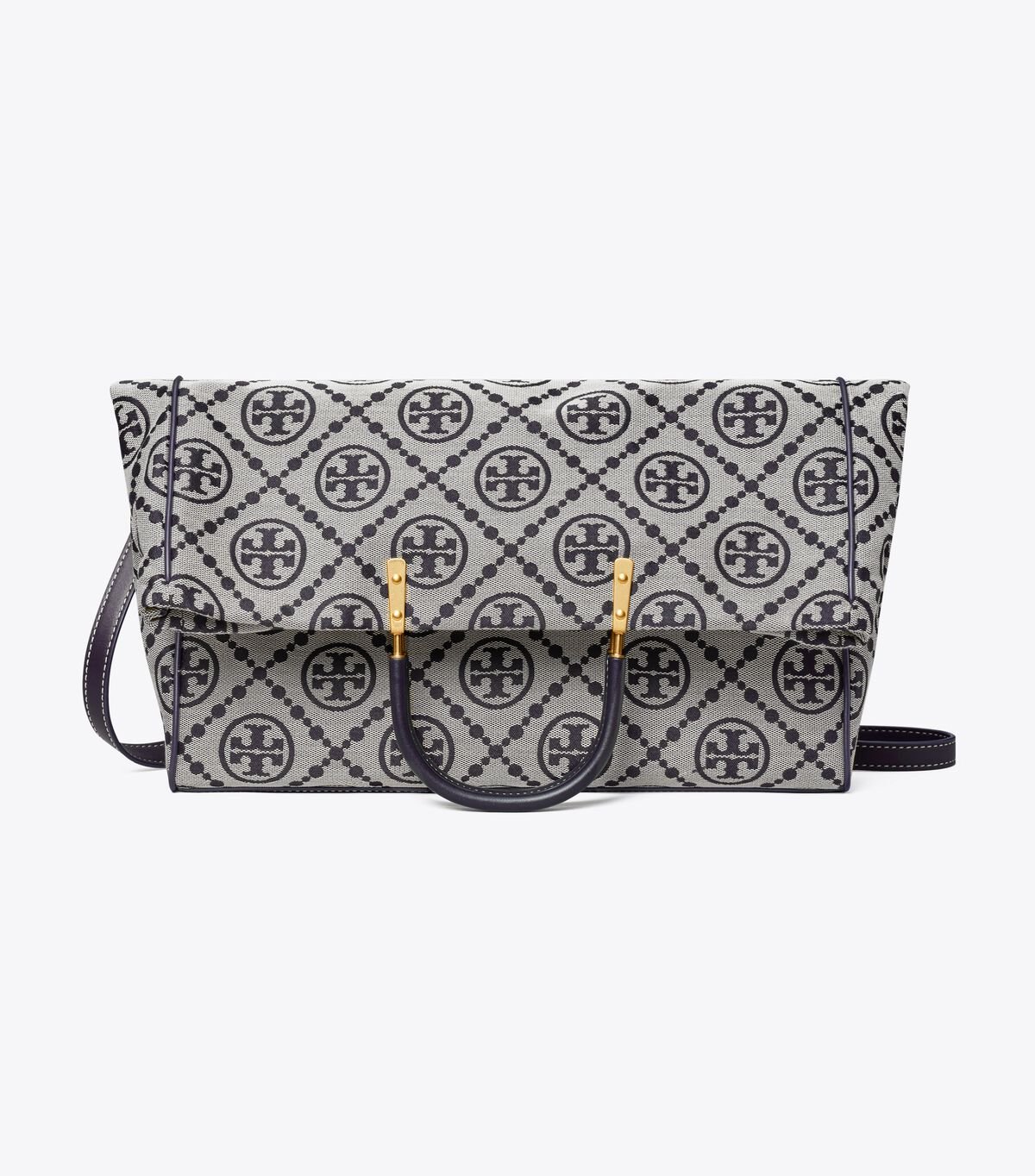 Navy Tory Burch T Monogram Jacquard Foldover Women's Tote Bags | OUTLET-65381279