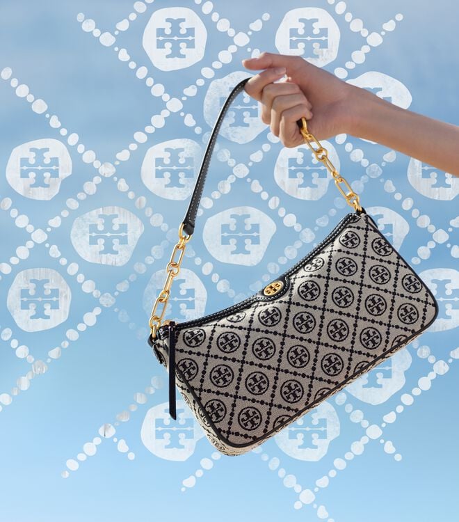 Navy Tory Burch T Monogram Jacquard Women's Shoulder Bags | OUTLET-27041989