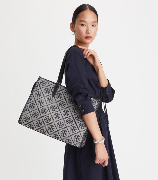 Navy Tory Burch T Monogram Women's Tote Bags | OUTLET-80169549