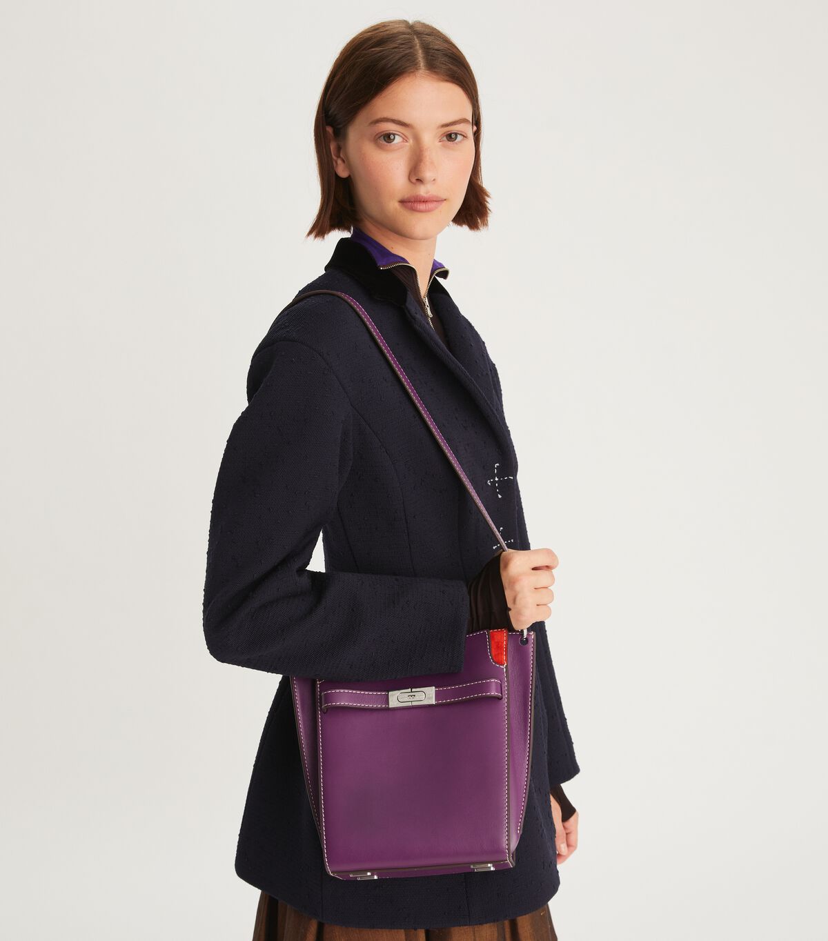 Purple Tory Burch Lee Radziwill Double Women's Bucket Bags | OUTLET-30914659