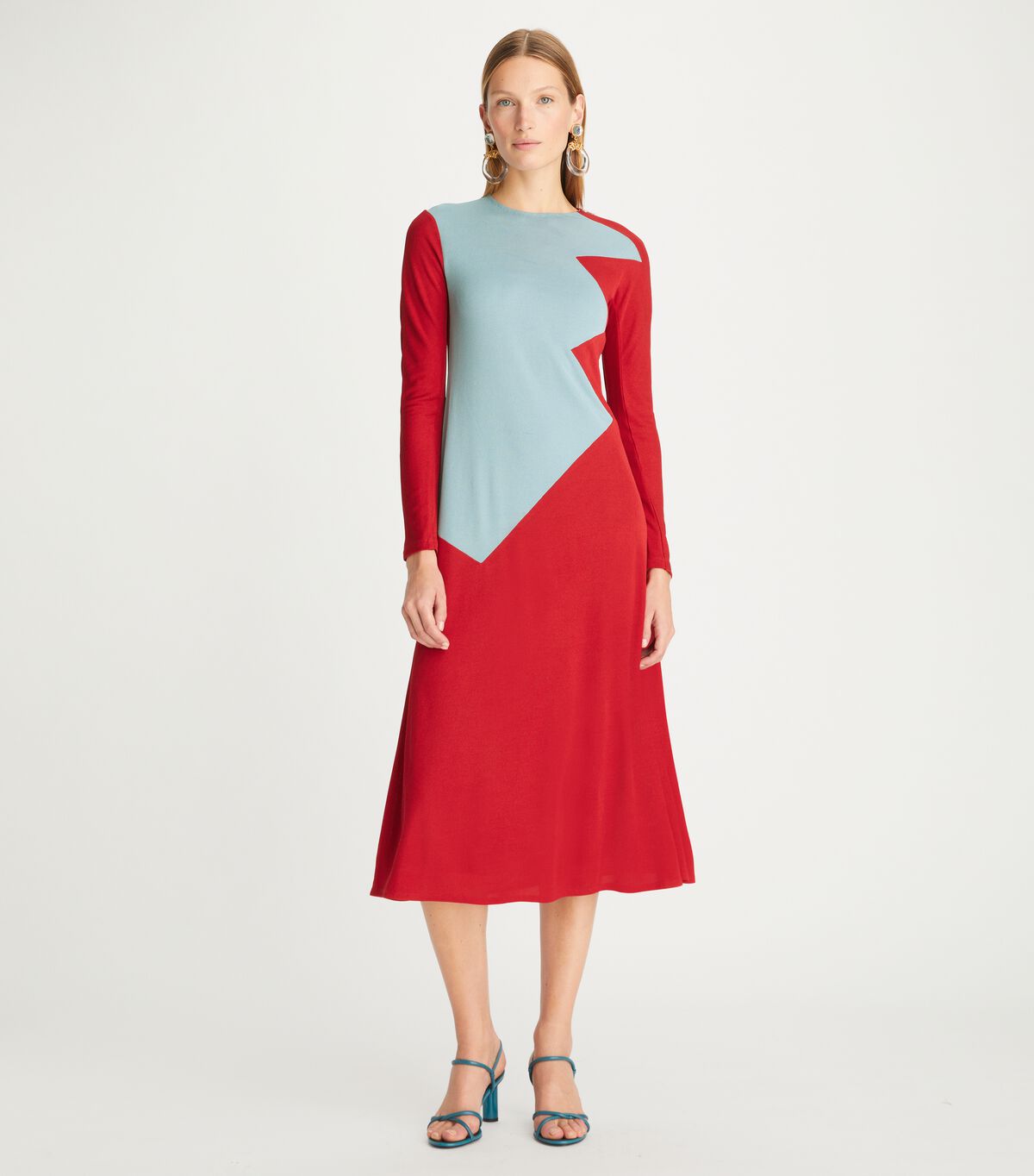 Red Tory Burch Colorblock Honeycomb Women's Dress | OUTLET-52860439