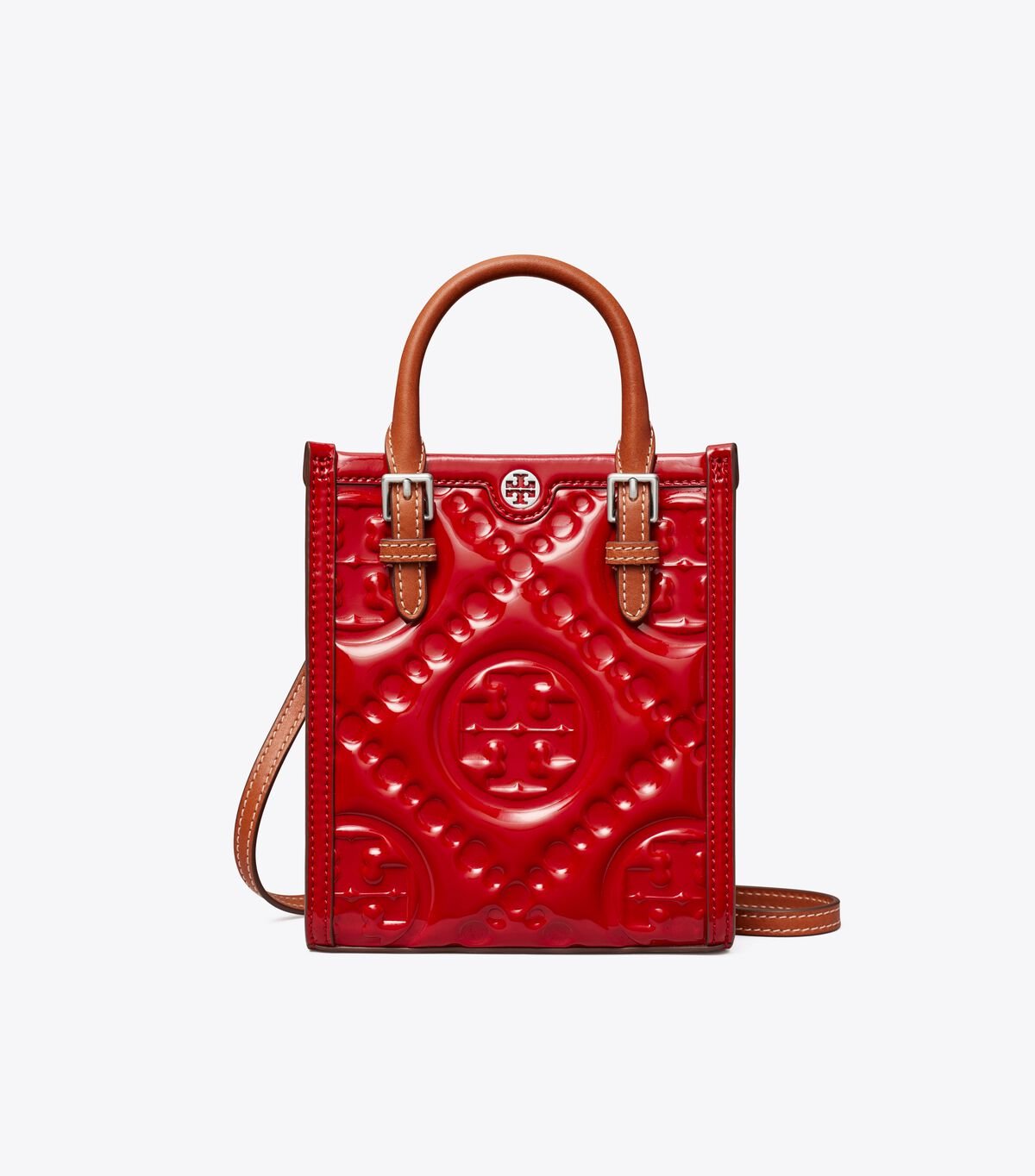 Red Tory Burch Mini T Monogram Embossed Patent Women's Tote Bags | OUTLET-81304699