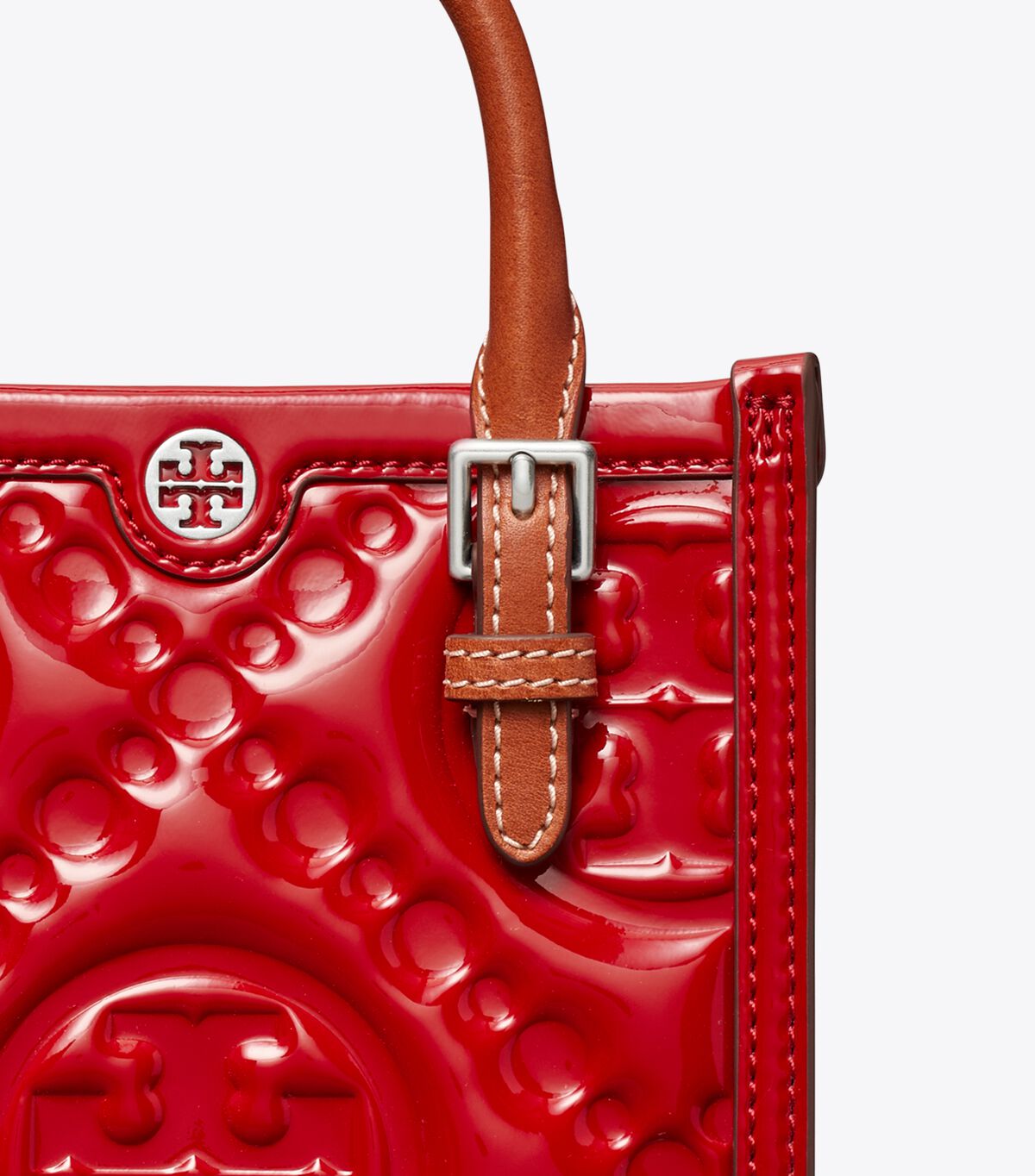 Red Tory Burch Mini T Monogram Embossed Patent Women's Tote Bags | OUTLET-81304699