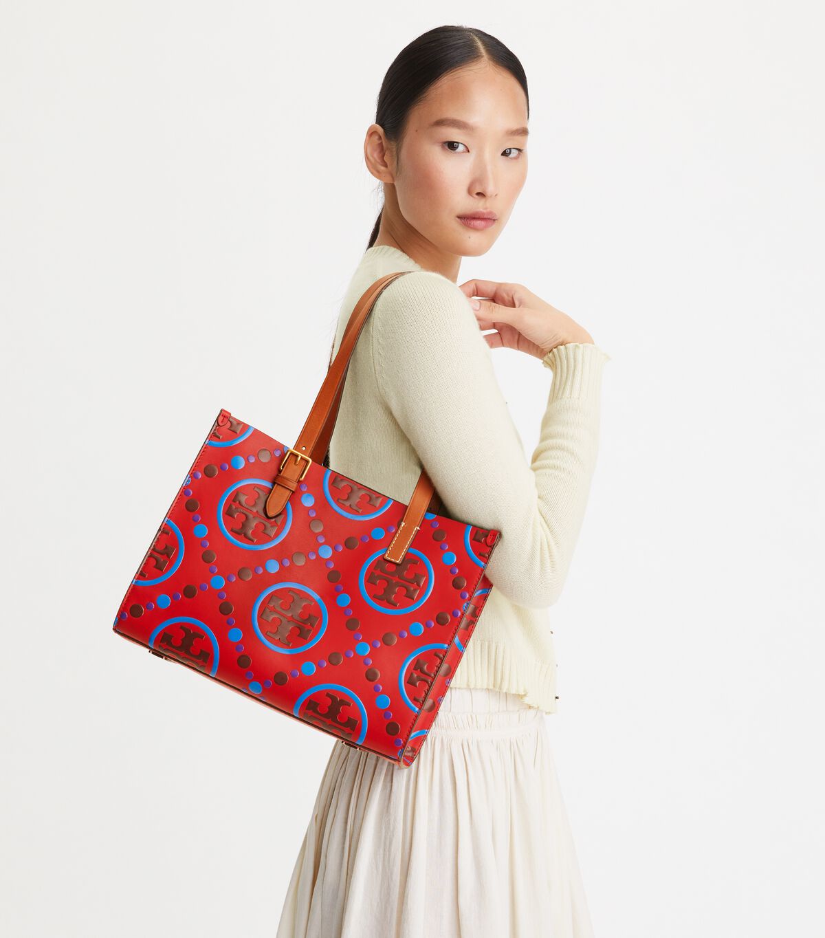 Red Tory Burch Small T Monogram Women's Tote Bags | OUTLET-84607359