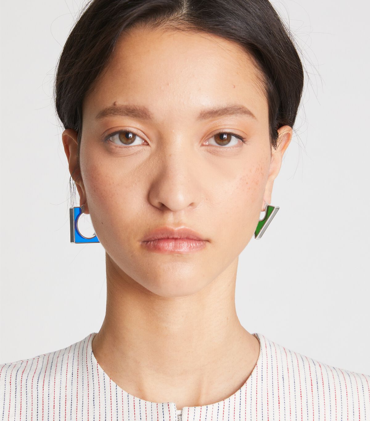 Silver / Blue / Green Tory Burch Geo Hoop Women's Earrings | OUTLET-21960759