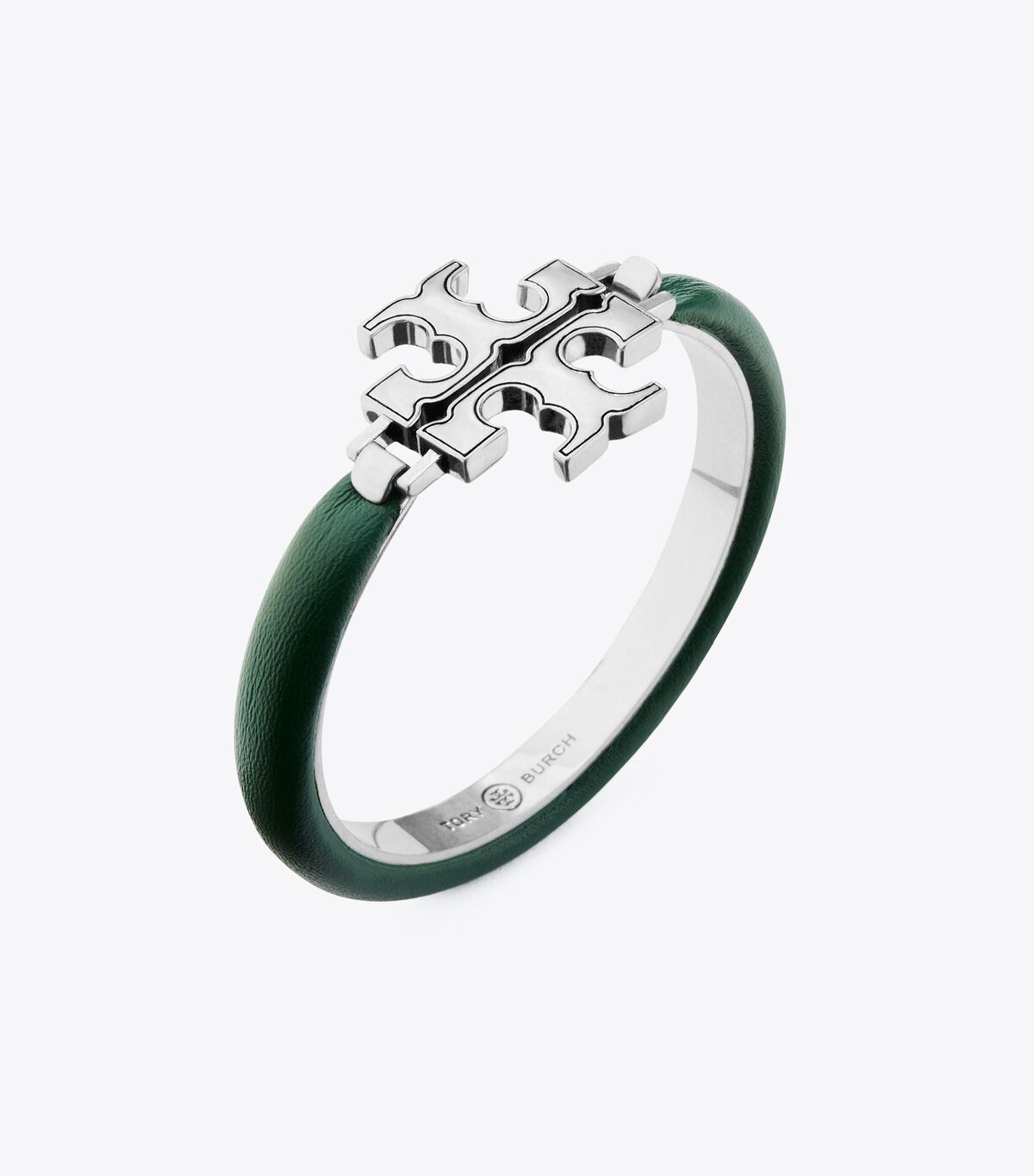 Silver / Dark Green Tory Burch Eleanor Leather Hinged Women's Bracelet | OUTLET-02745819