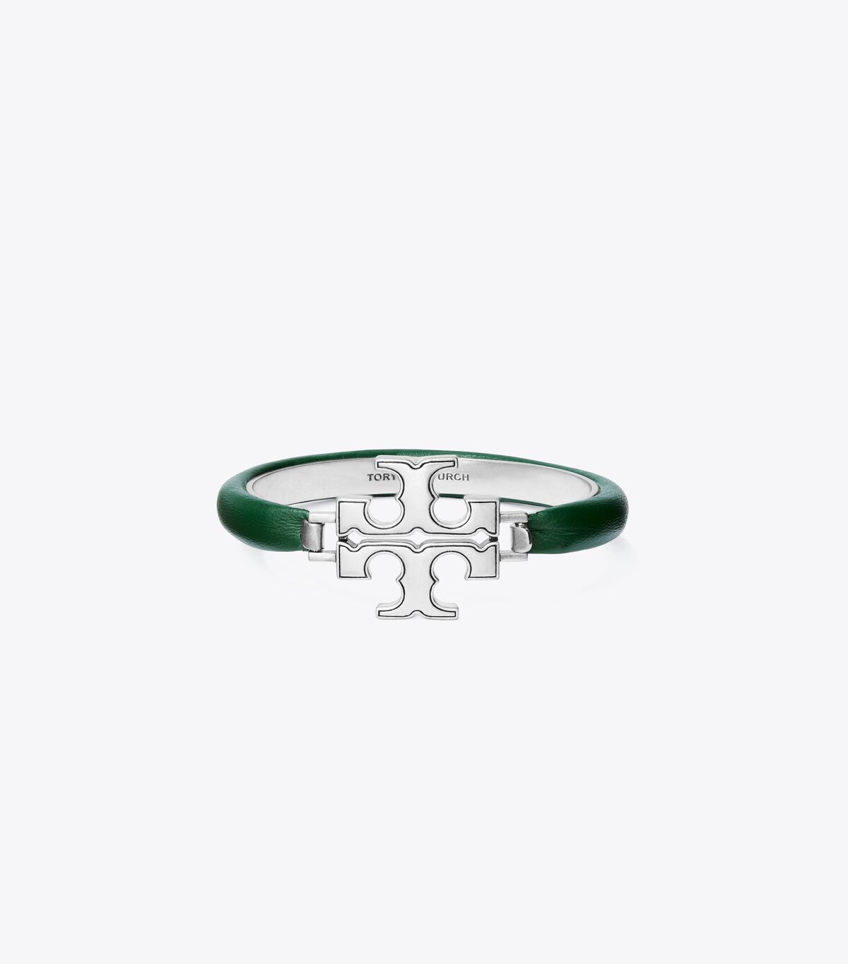 Silver / Dark Green Tory Burch Eleanor Leather Hinged Women\'s Bracelet | OUTLET-02745819