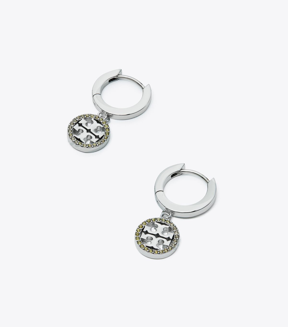 Silver / Olive Tory Burch Miller Pavé Hoop Women's Earrings | OUTLET-23678149