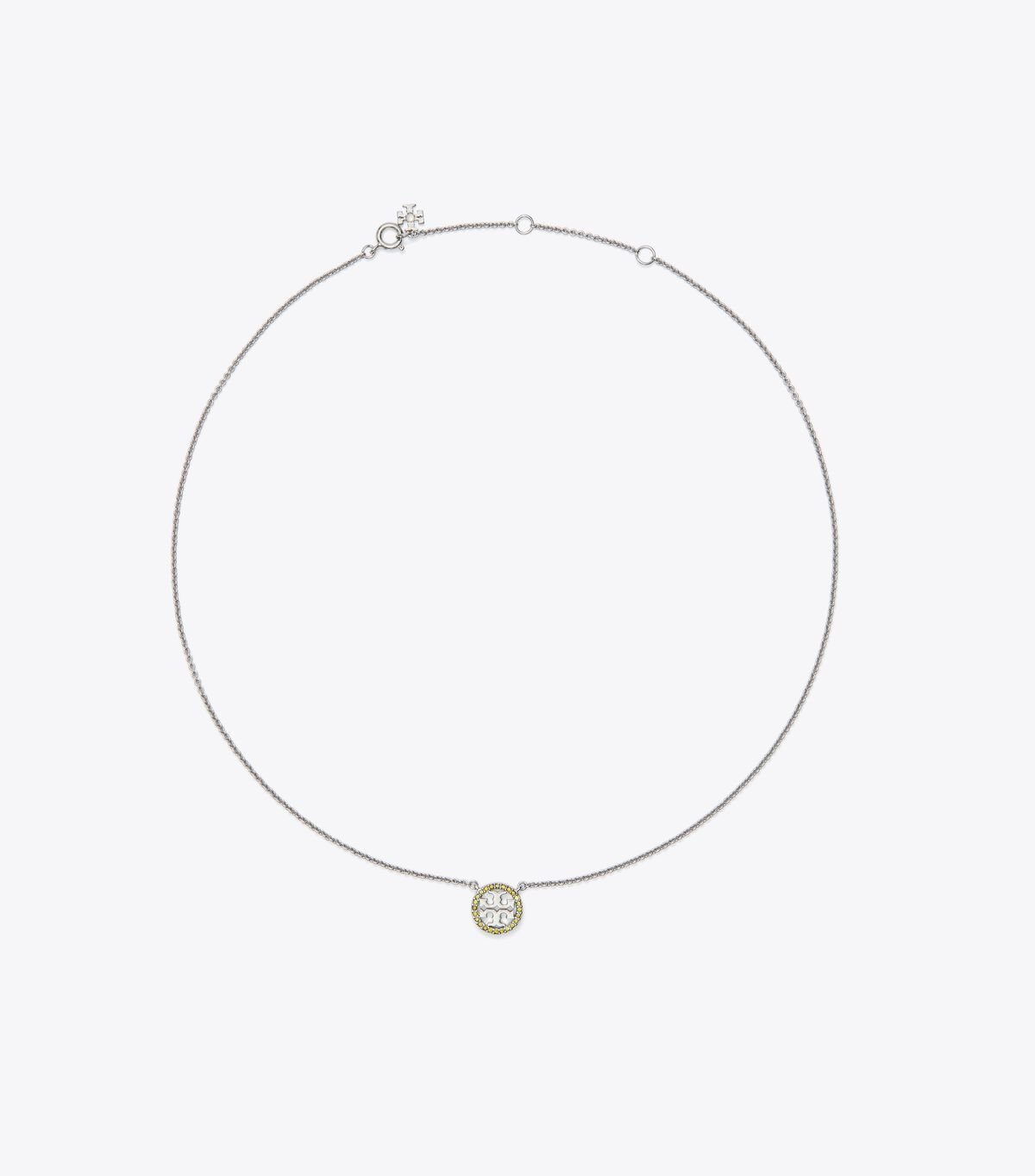 Silver / Olive Tory Burch Miller Pavé Logo Delicate Women\'s Necklace | OUTLET-61398529