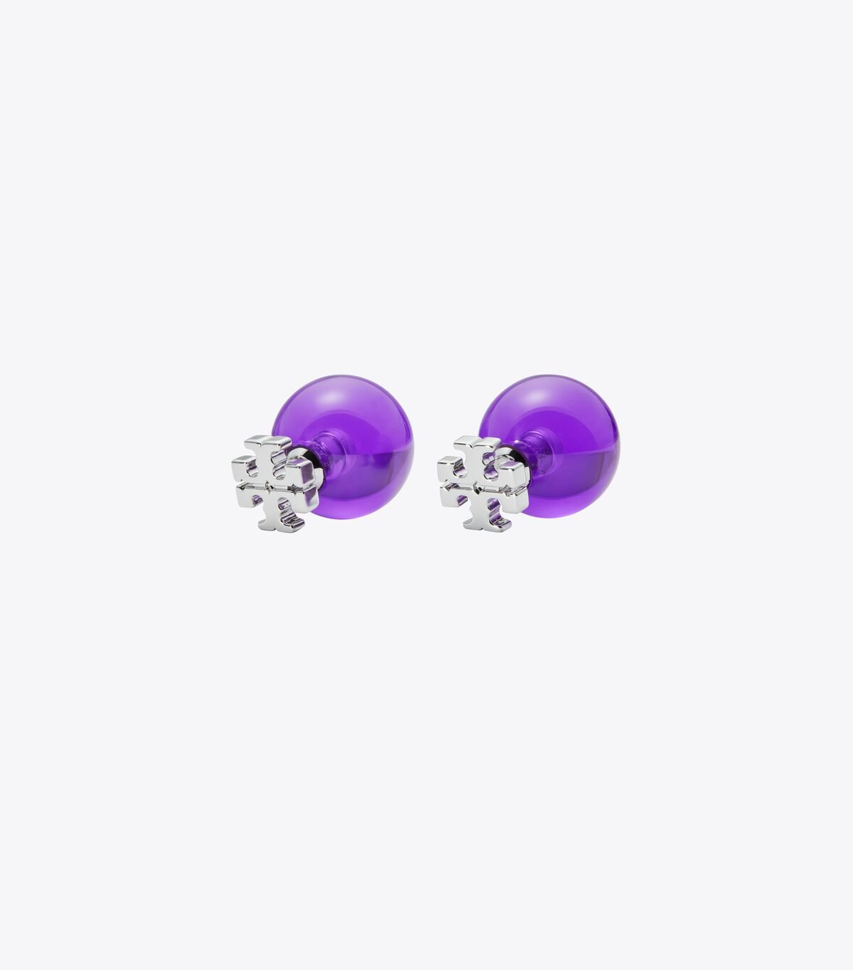 Silver / Purple Tory Burch Resin Logo Double-stud Women\'s Earrings | OUTLET-02394719