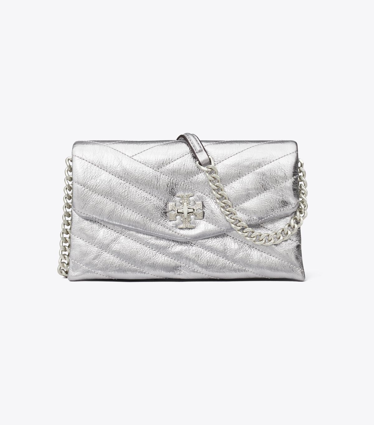 Silver Tory Burch Kira Chevron Metallic Pave Logo Women's Crossbody Bags | OUTLET-97582409