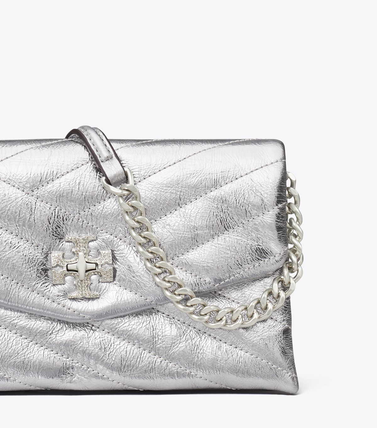 Silver Tory Burch Kira Chevron Metallic Pave Logo Women's Crossbody Bags | OUTLET-97582409