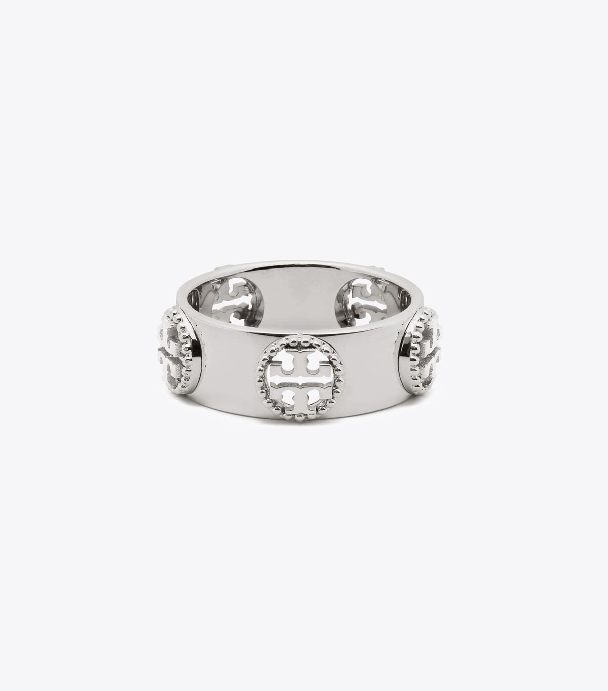 Silver Tory Burch Milgrain Logo Women's Ring | OUTLET-29657039