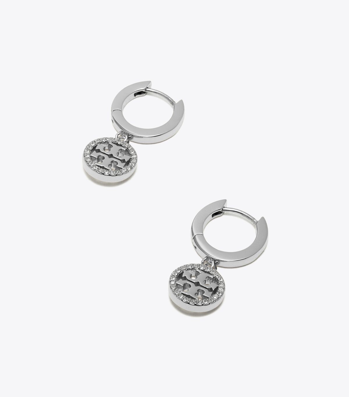 Silver Tory Burch Miller Pavé Hoop Women's Earrings | OUTLET-02783569