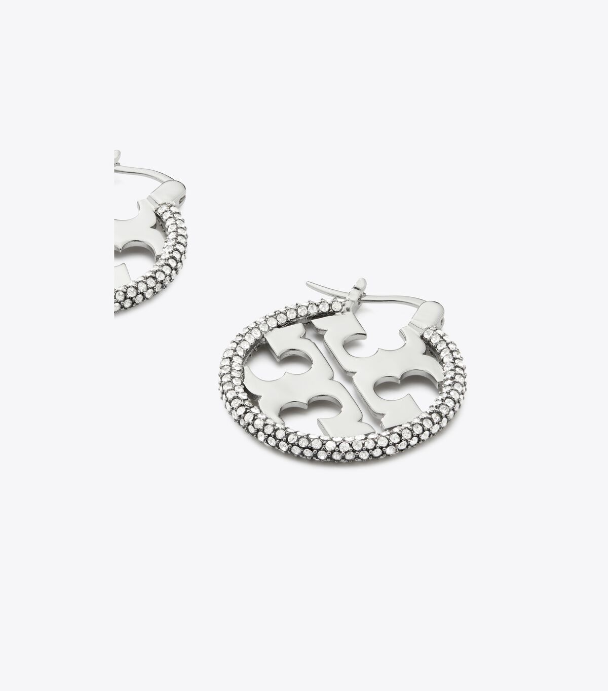 Silver Tory Burch Miller Pavé Hoop Women's Earrings | OUTLET-35470269