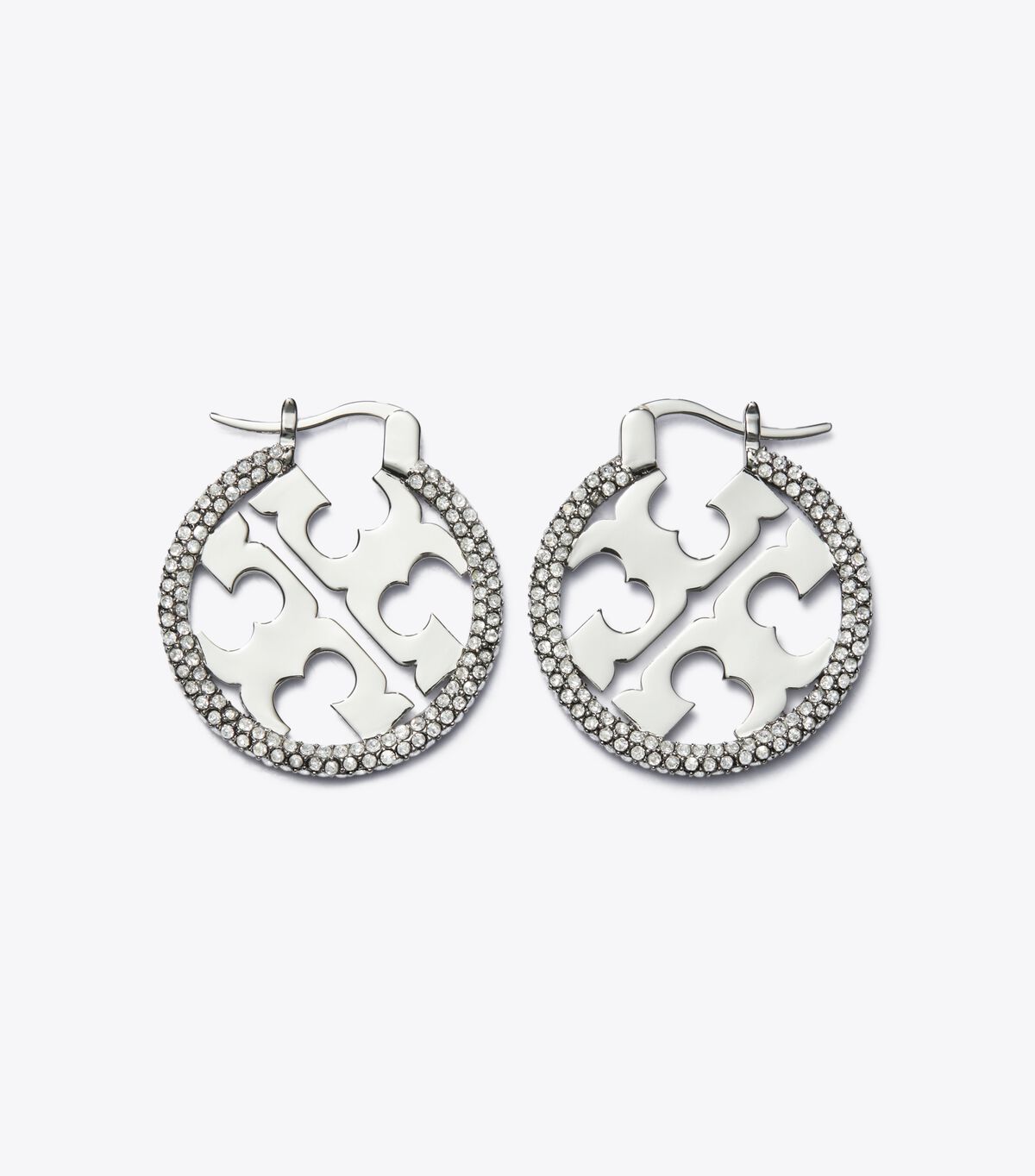 Silver Tory Burch Miller Pavé Hoop Women's Earrings | OUTLET-35470269