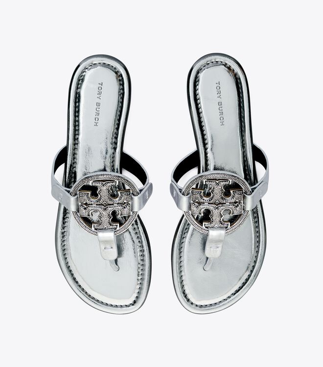 Silver Tory Burch Miller Pavé Women's Sandals | OUTLET-37840159