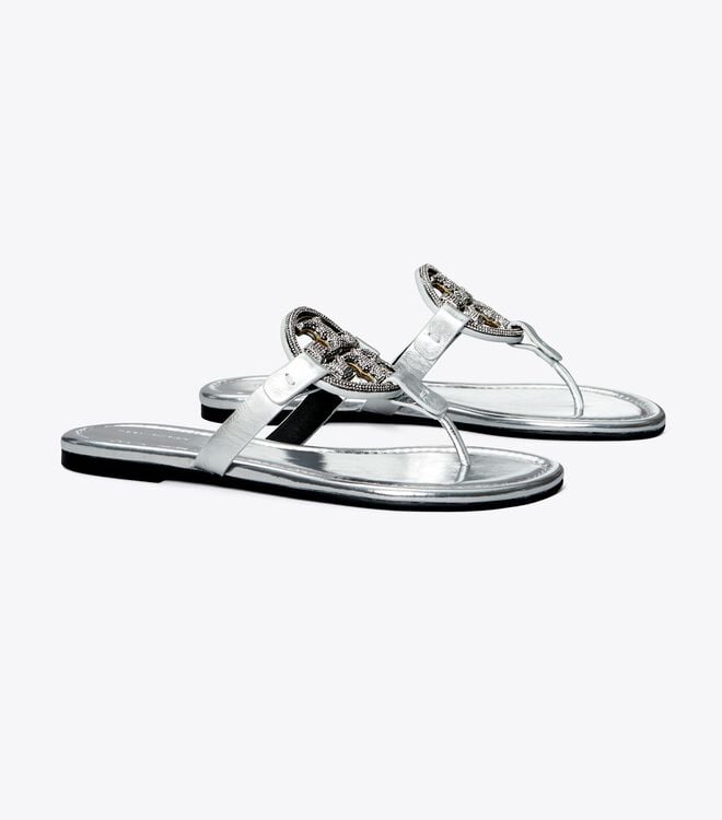 Silver Tory Burch Miller Pavé Women\'s Sandals | OUTLET-37840159