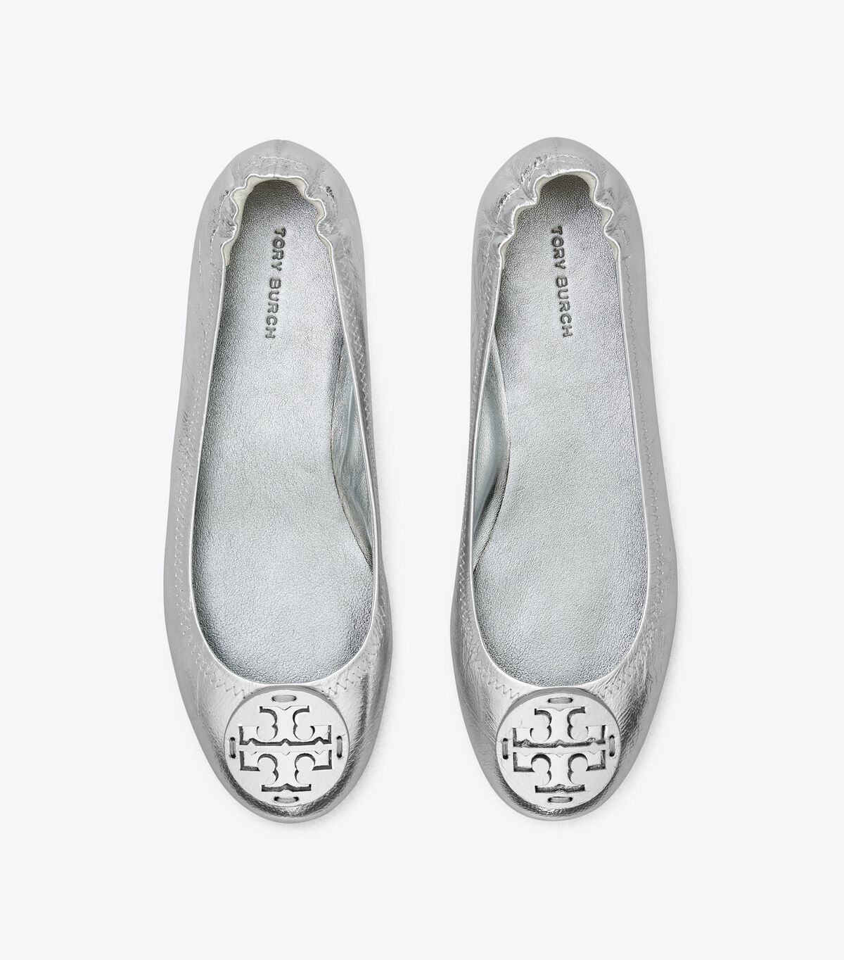 Silver Tory Burch Minnie Travel Women's Ballet Flats | OUTLET-43817909