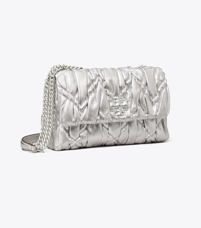 Silver Tory Burch Small Kira Metallic Diamond Ruched Convertible Women\'s Shoulder Bags | OUTLET-64297809