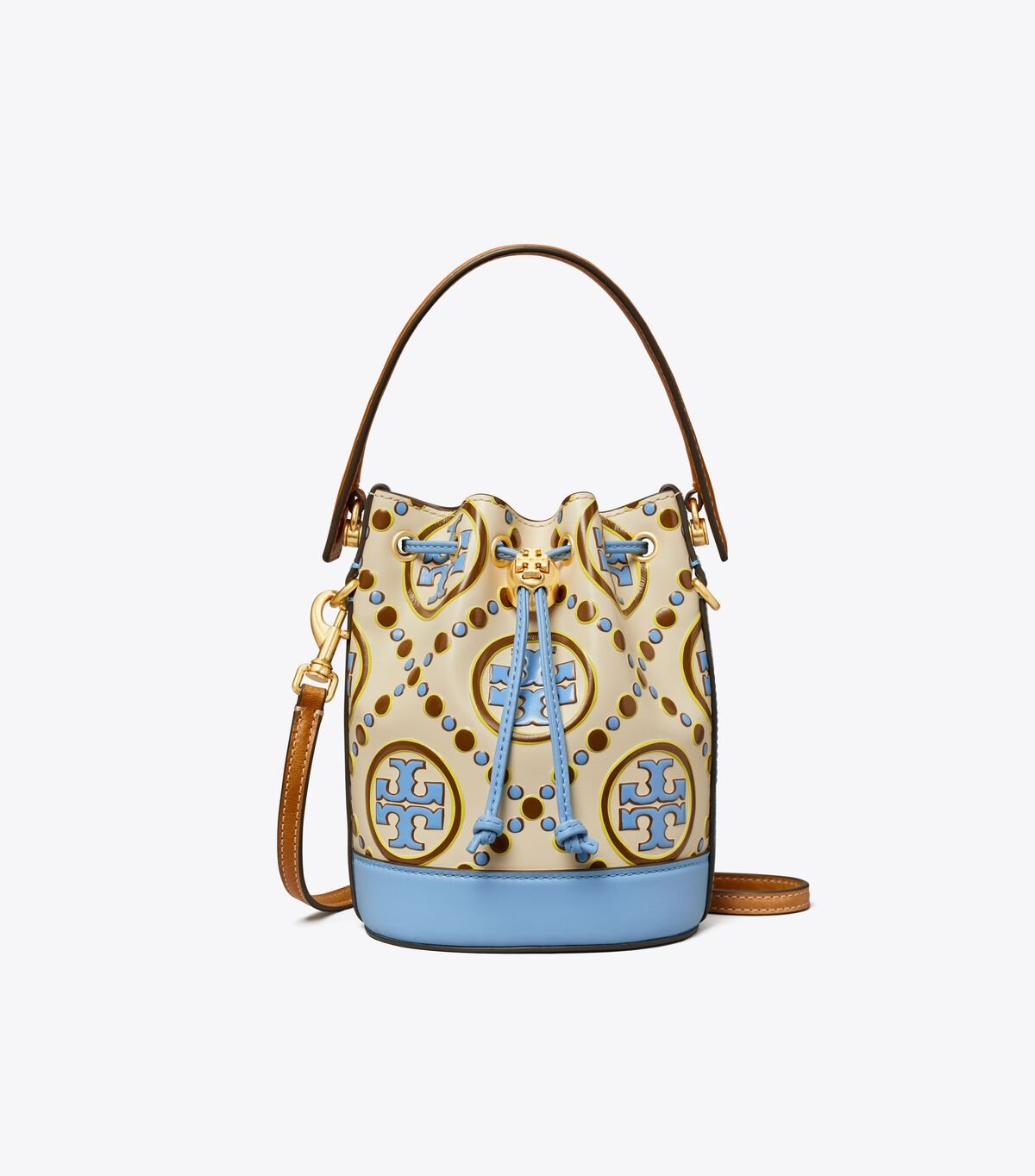 White / Blue Tory Burch Mini T Monogram Contrast Embossed Women's Bucket Bags | OUTLET-30625749