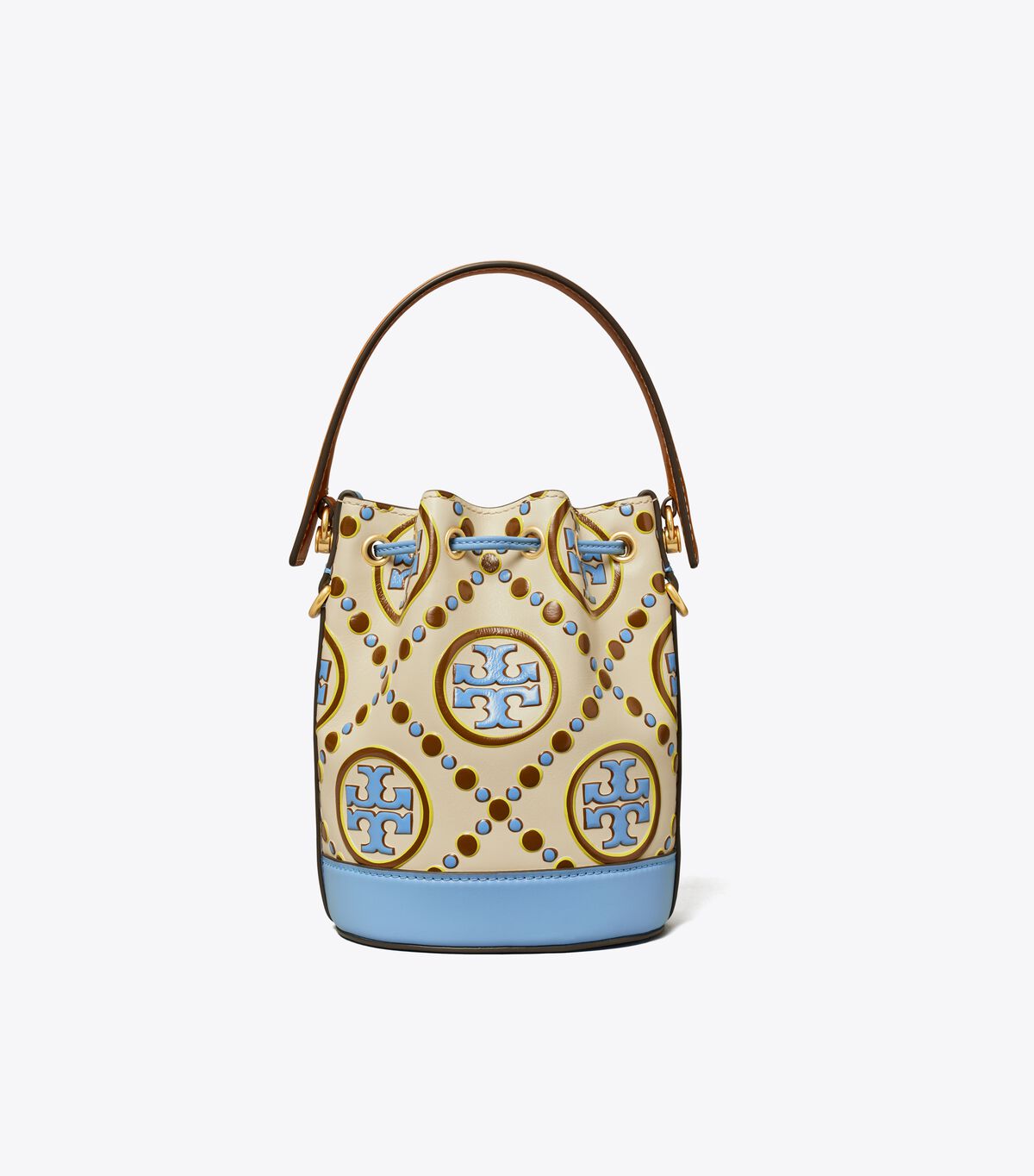 White / Blue Tory Burch Mini T Monogram Contrast Embossed Women's Bucket Bags | OUTLET-30625749