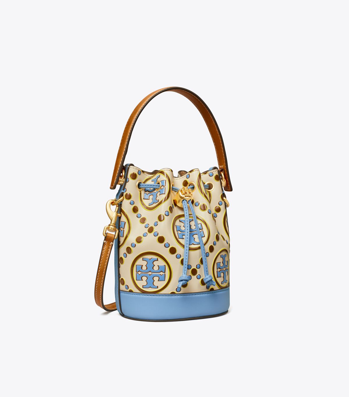 White / Blue Tory Burch Mini T Monogram Contrast Embossed Women\'s Bucket Bags | OUTLET-30625749