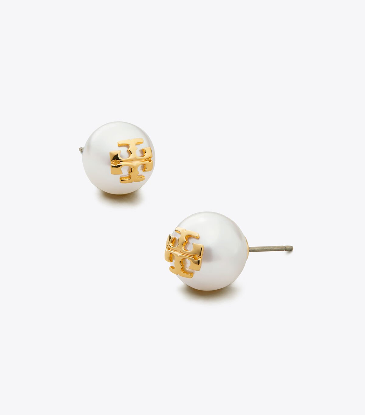 White / Gold Tory Burch Crystal-pearl Stud Women's Earrings | OUTLET-50236899