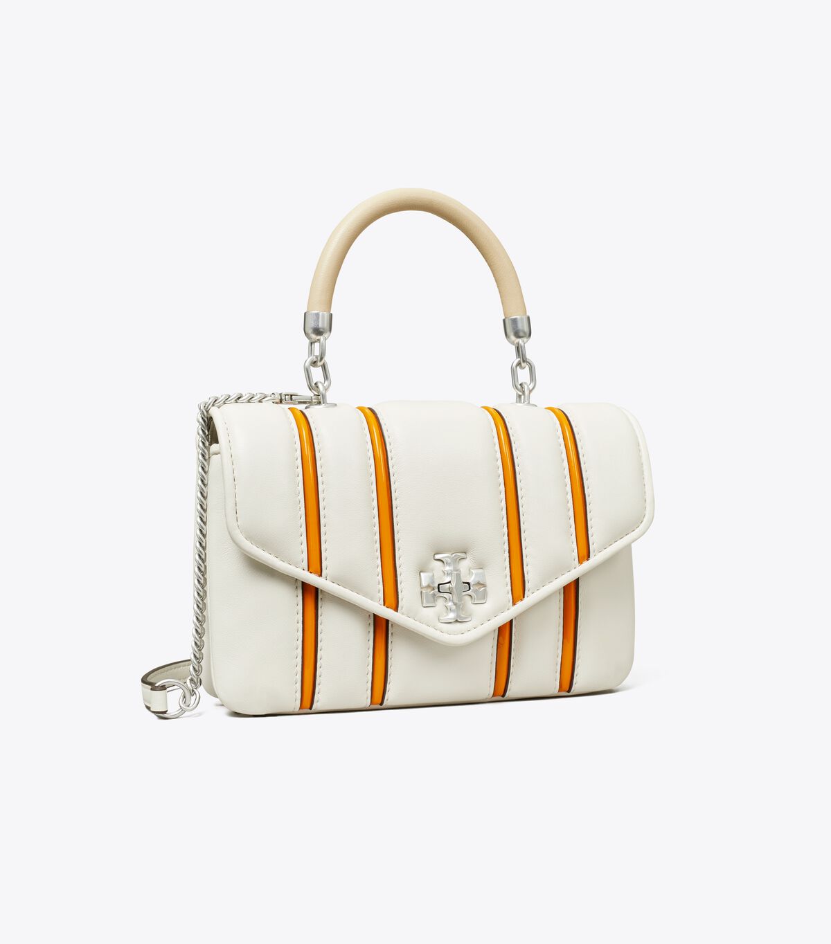 White / Orange Tory Burch Mini Kira Bombé Stripe Women\'s Satchel Bags | OUTLET-06429539