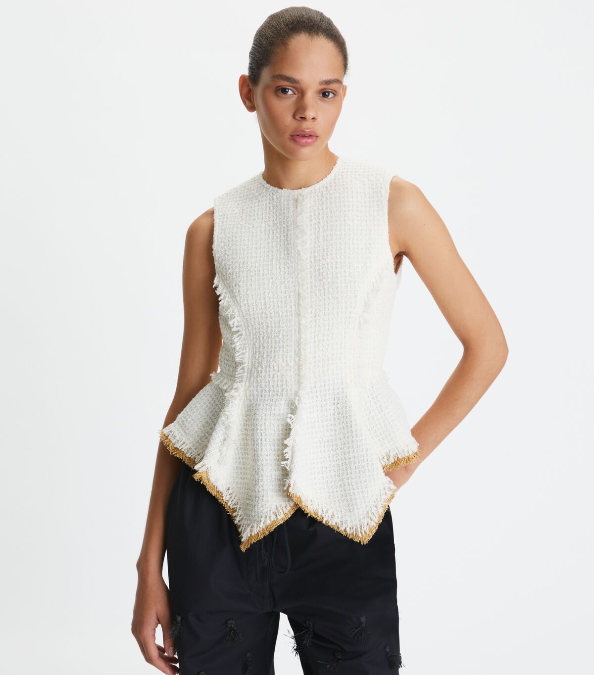 White Tory Burch Cotton Tweed Women's Tops | OUTLET-85170269