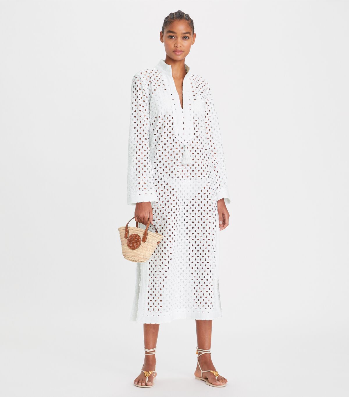 White Tory Burch Eyelet Mid-length Tory Women's Dress | OUTLET-14365709