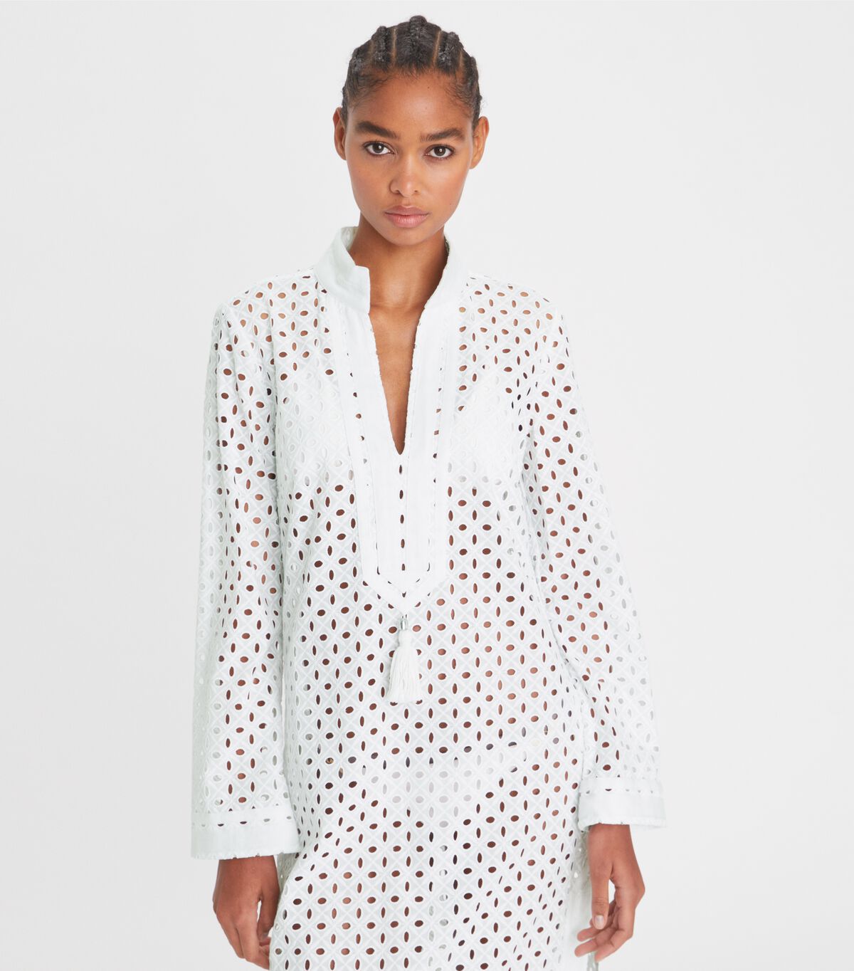 White Tory Burch Eyelet Mid-length Tory Women's Dress | OUTLET-14365709